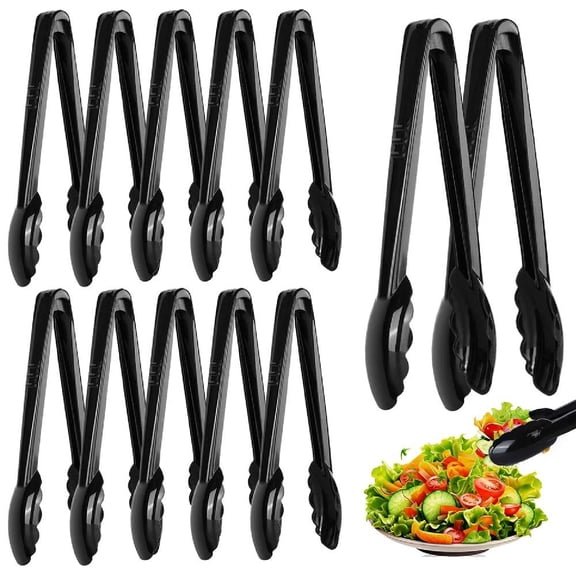12 Pack Serving Tongs 9 Inch Bulk Reusable or Disposable Plastic Tongs Heavy Duty Hard Plastic Serving Utensils Set Large Salad Tong for Kitchen Party Food Buffet Appetizer Catering