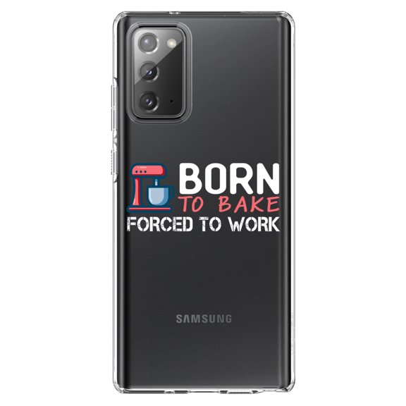 DistinctInk Clear Shockproof Hybrid Case for Samsung Galaxy Note 20 (6.7" Screen) - TPU Bumper Acrylic Back Tempered Glass Screen Protector - Born to Bake Forced to Work