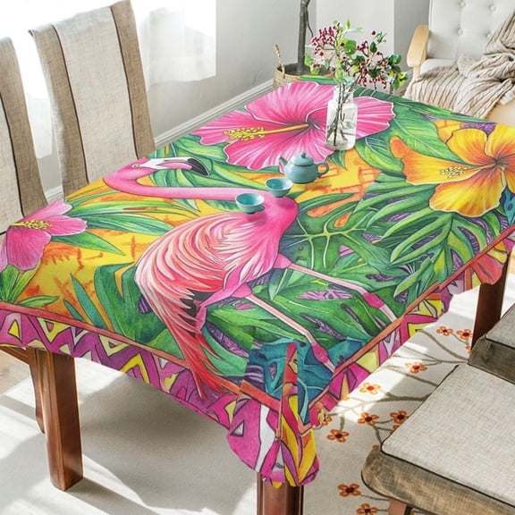 WOBOGO Pink Flamingo Square Tablecloth 54×54in Polyester Fabric Tablecloth Washable Dust Resistant Wrinkle Resistant