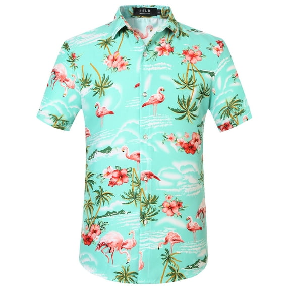 SSLR Hawaiian Shirt for Men Flamingo Short Sleeve Casual Button Down Shirts Summer Beach Shirt