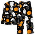 thumbnail image 2 of QIUOMBBP Ladies Pajamas Set Button Down Long Sleeve Soft Sleepwear Sets Casual Pocket Tops and Pants Lounge 2 Piece Outfits, Black, L, 2 of 5