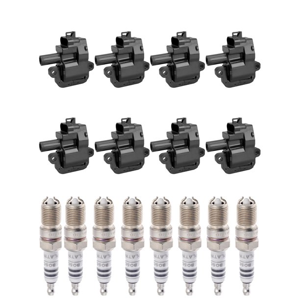 Set of 8 ISA Ignition Coils and 8 Bosh Spark Plugs Compatible with 2001