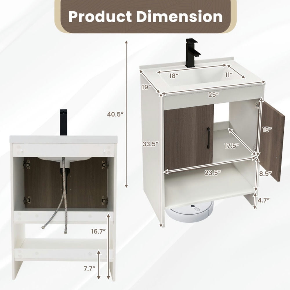 Finihen Bathroom Storage Cabinet, Bathroom Floor Cabinet, 25 Inch Bathroom Vanity Sink Combo Cabinet with Doors and Open Shelf, for Bathroom, Living Room, Bedroom, Kitchen, Gray Finihen Bathroom Storage Cabinet, Bathroom Floor Cabinet, 25 Inch Bathroom Vanity Sink Combo Cabinet with Doors and Open Shelf, for Bathroom, Living Room, Bedroom, Kitchen, Gray