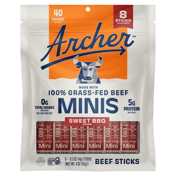 Archer Sweet BBQ Beef Mini Jerky Sticks, 0.5 oz, 8 Count