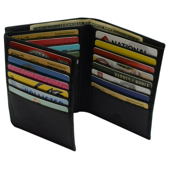 Genuine Cowhide Leather Thick Large Black Euro Bifold Hipster Mens Wallet AH-92