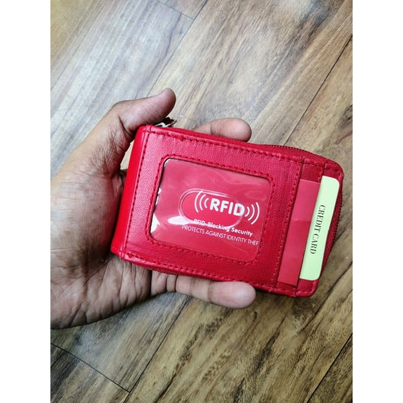 Wallet Women, Credit Card Holder for Women, Leather Zipper Wallet for Women, RFID Blocking Card Case Wallet, Cute Ladies Wallet Purse with Zipper Pocket (Red)