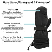 NIce Caps Men Women Waterproof Mittens 100 Gram Thinsulate Gloves Extreme Cold Snow Winter Black