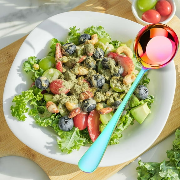 Eoozwa Deep Round Soup Spoons, Stainless Steel 304 Flat Large Soup Spoons Dishwasher safe, Perfect for Cereal, Bouillon, Milk Soup & Dinner Guests