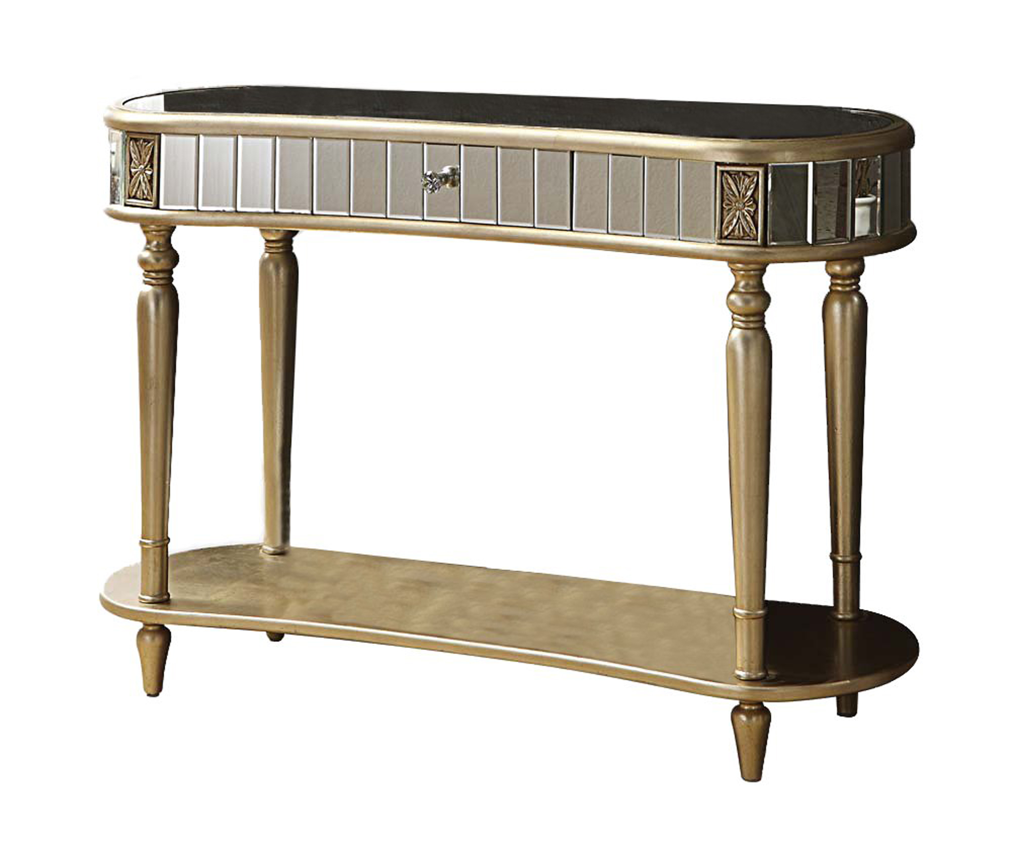 Wood Console Table with 1 Drawer and Bottom Shelf, Gold and Silver
