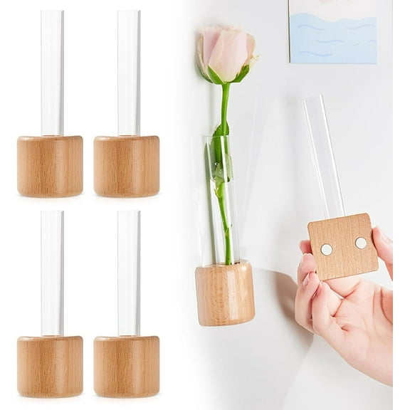 Decorative Fridge Magnets - Mini Vase Planter Magnets for Refrigerator, Locker, Kitchen and Office - Cute Test Tube Plant Flower Vase (4 pcs)