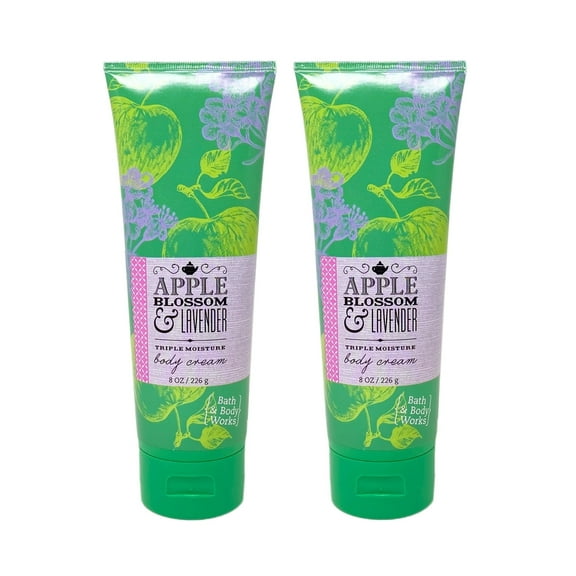 Bath and Body Works Signature Collection Apple Blossom & Lavender 2 Piece Triple Moisture Body Cream Bundle - 8 oz / 226 g each