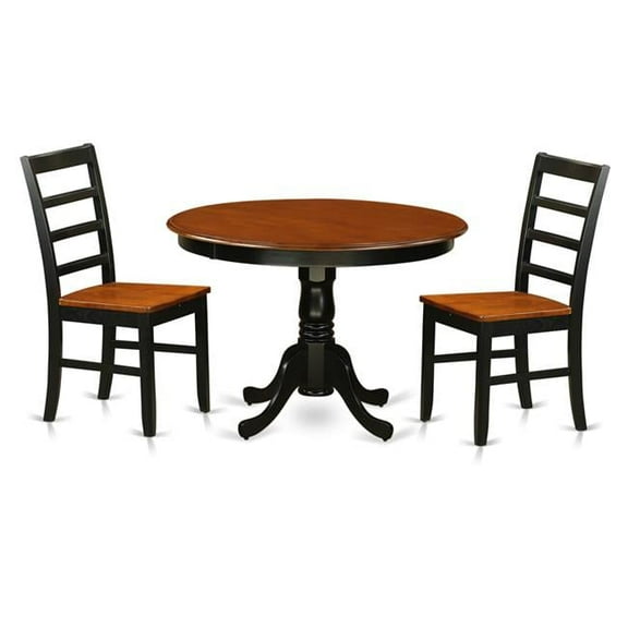 Dining Set - One Round Small Table & 2 Chairs with Faux Leather Seat, Black & Cherry - 36 in. - 3 Piece