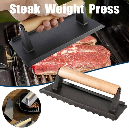 Iron Grill Weight Press Wooden Handle 8 x 4 Inch Grill Press Paninis ...