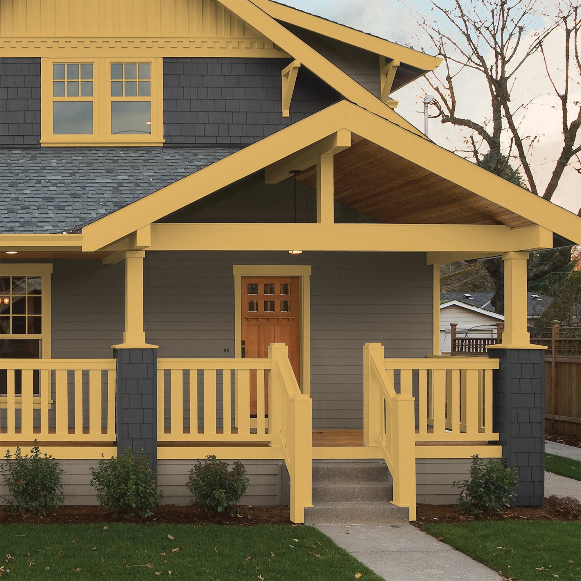 Glidden One Coat Butterscotch Bliss / Yellow Semi-Gloss Exterior Paint with Primer, 1 Gallon