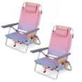 thumbnail image 1 of Gymax Lot de 2 Chaises de Plage Pliantes Type Sac à Dos, Chaises Inclinables d'Extérieur à 5 Positions avec Oreiller, 1 of 9