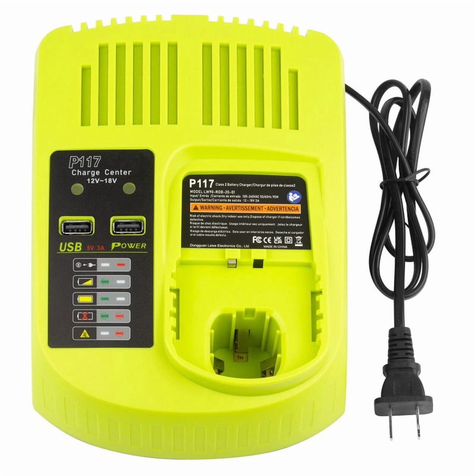 Replacement Ryobi P117 P118 P119 Dual Chemistry Charger Li-ion & Ni-cad Ni-Mh Battery Charger 12V 18V MAX for Ryobi One+ Plus Battery 1400670 P122 P161 P162 P164 P189 P190 P191 P192 P193 P194 P197