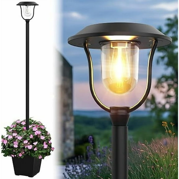 75" Solar Outdoor Light Waterproof, Aluminum 100 Lumens Solar Lamp Post Light with Planter, Auto On/Off Long-Lasting Warm White Outdoor Post Lamp for Garden, Backyard, Patio, Driveway Decor