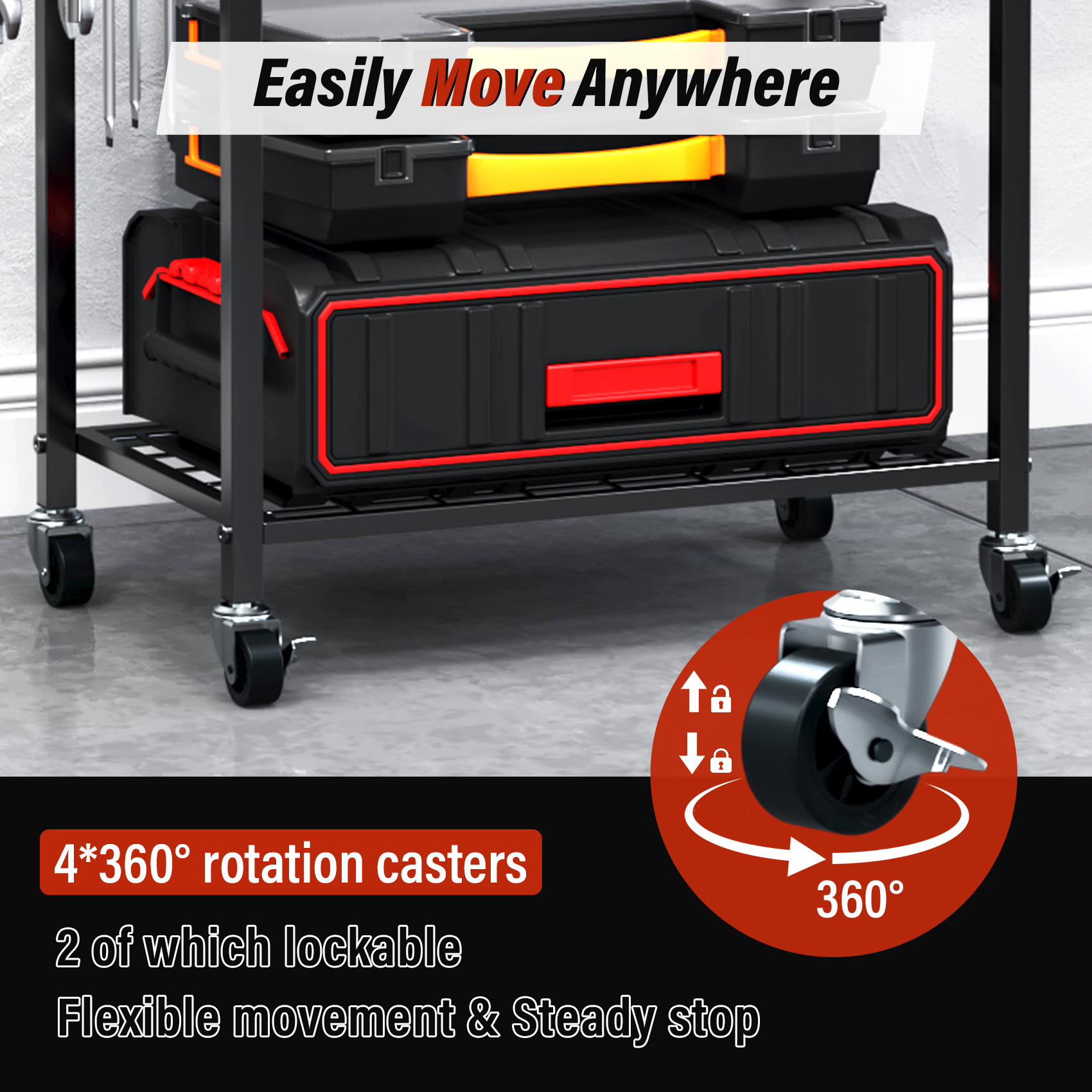 TC-HOMENY Movable Power Tool Organizer Cart w/ 8 Outlets Charging Station, 24 Power Drill Tool Battery Storage Rack for Garage, 3-Tier Tools Organizer with Pegboard, Festive Gifts for Men Dads Father