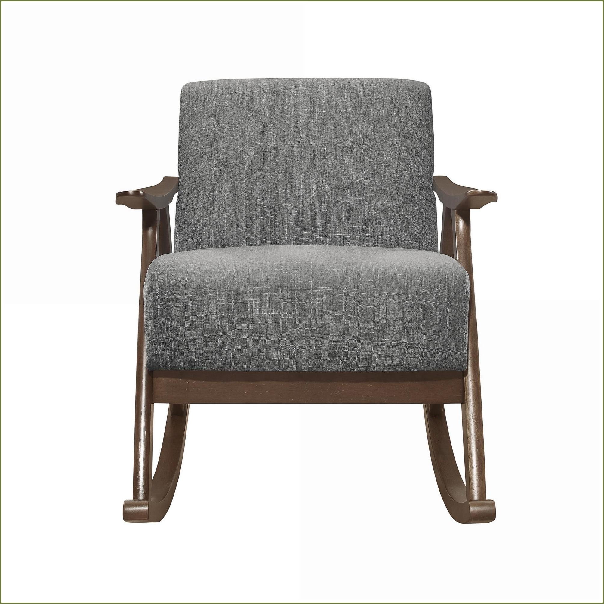 Rocking Chair Modern Gray Fabric Upholstered | Solid Rubber Wood Frame | Dark Walnut Finish