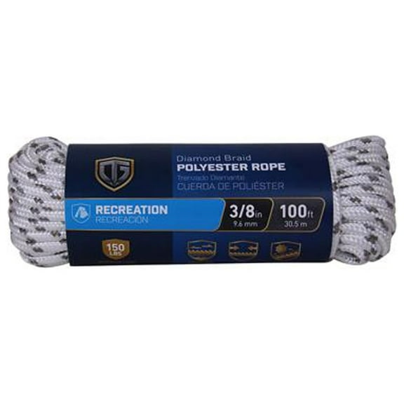 TRUGUARD Polypropylene Rope, Diamond Braid, White/Gray, 3/8-In. x 100-Ft.