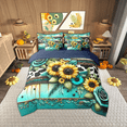thumbnail image 2 of Manfei Spring Flower Floral 7pcs Bedding Twin Size, Chic Sunflower Rose Comforter Sets with Sheets, Teal Damask Barn Door Bed Set, Breathable Room Decorative, 2 of 8