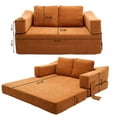 thumbnail image 4 of 2 Seater Modern Minimalist Sofa with Wide Armrest, Fold-Out Sofa Bed, Convertible Chair Floor Couch & Sleeping Mattress for Living Room, Bedroom and Apartment, Removable Backrest, Orange, 4 of 9
