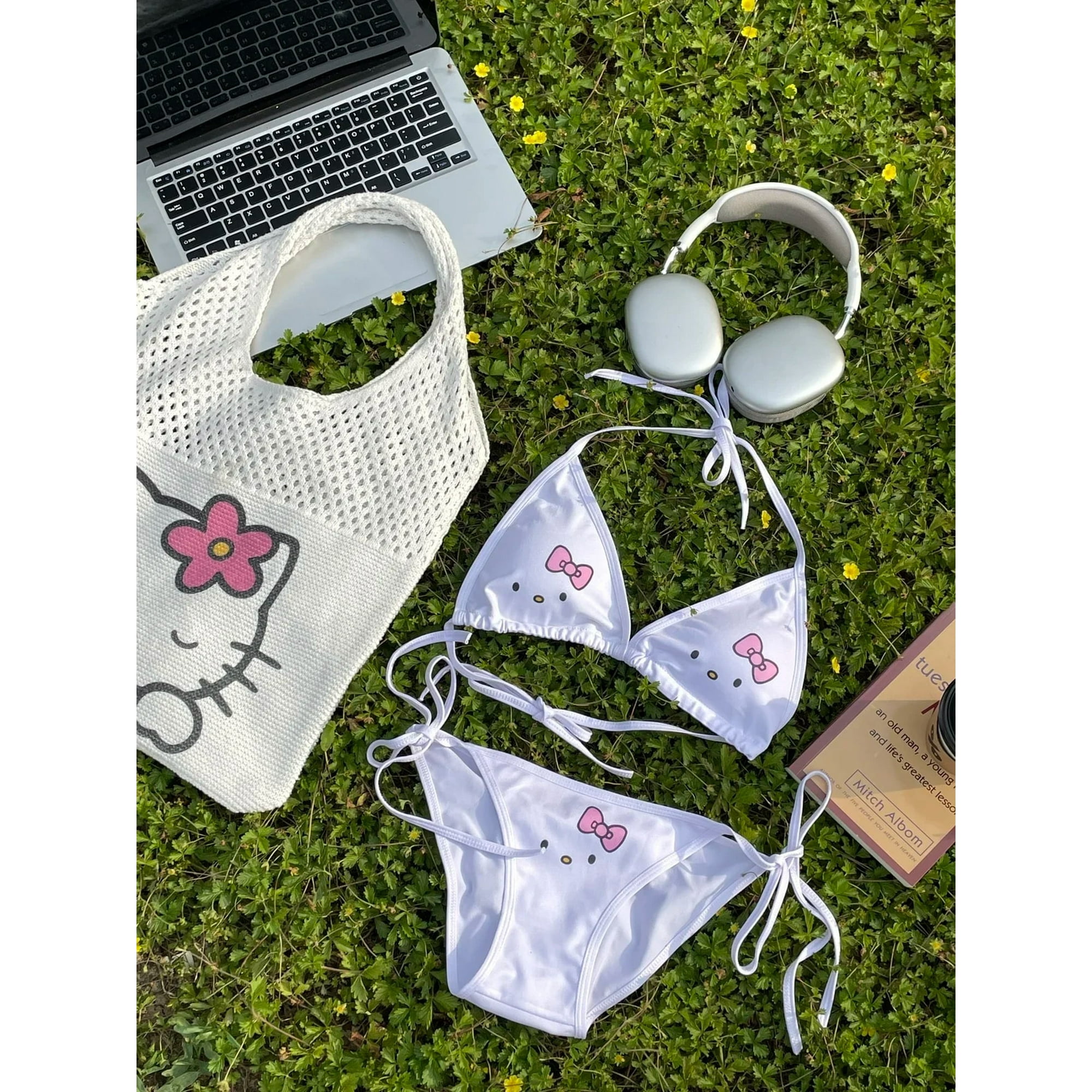 Kawaii Hello Kitty Bikini Cartoon Anime Bra Underwear Cute Sanrio White Swimsuit for Women Girl Y2k Cool Ladies Beachwear BLD
