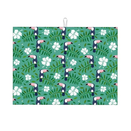 

Dish Drying Mat Cute Cartoon Toucan Flowers Absorbent Microfiber Kitchen Mat Heat Resistant Drying Mat Kitchen Counter for Dishes Utensils Pots Pans Drainer Mats 18x24in