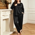 thumbnail image 4 of vdgthytj Plus Size Loungewear Sets for Women Satin Long Sleeve Crewneck Tops Straight Leg Pants Fall Sleepwear 2 Piece Outfits(X-Large,Black), 4 of 9