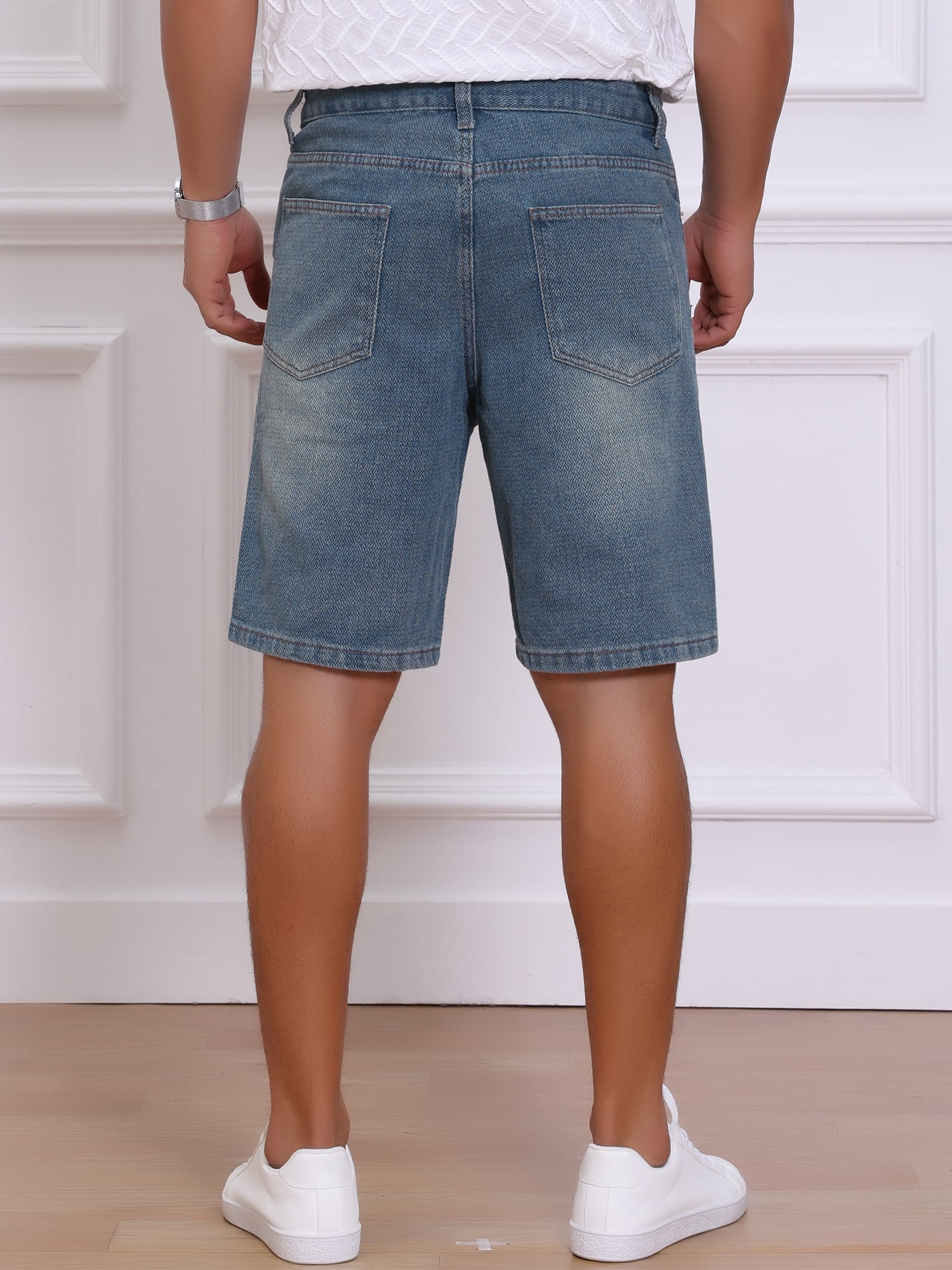DARING DIVA Men's Textured Denim Above Knee Zipper Closure Jean Shorts 30 Dark Blue