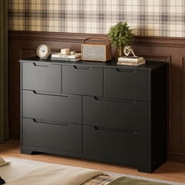 Modern Dresser with 7 Deep Drawers, Large Wood Storage Chest with Cutout Handles & Smooth Gliding Drawers for Bedroom, Living Room,Black