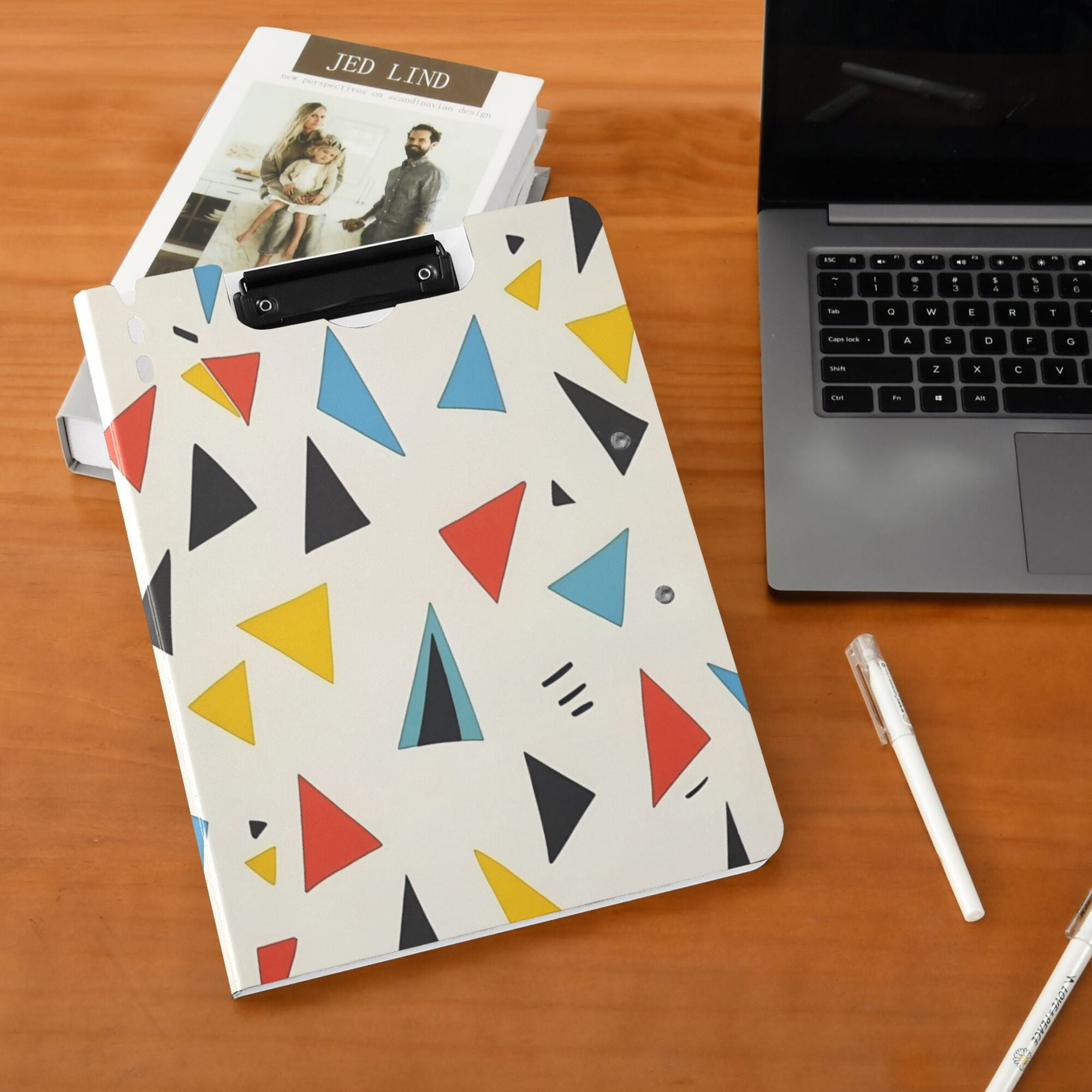 FORMRS A4 Clipboard Folder with Pen Holder Horizontal Foldable School Office Binder, Beige Triangles