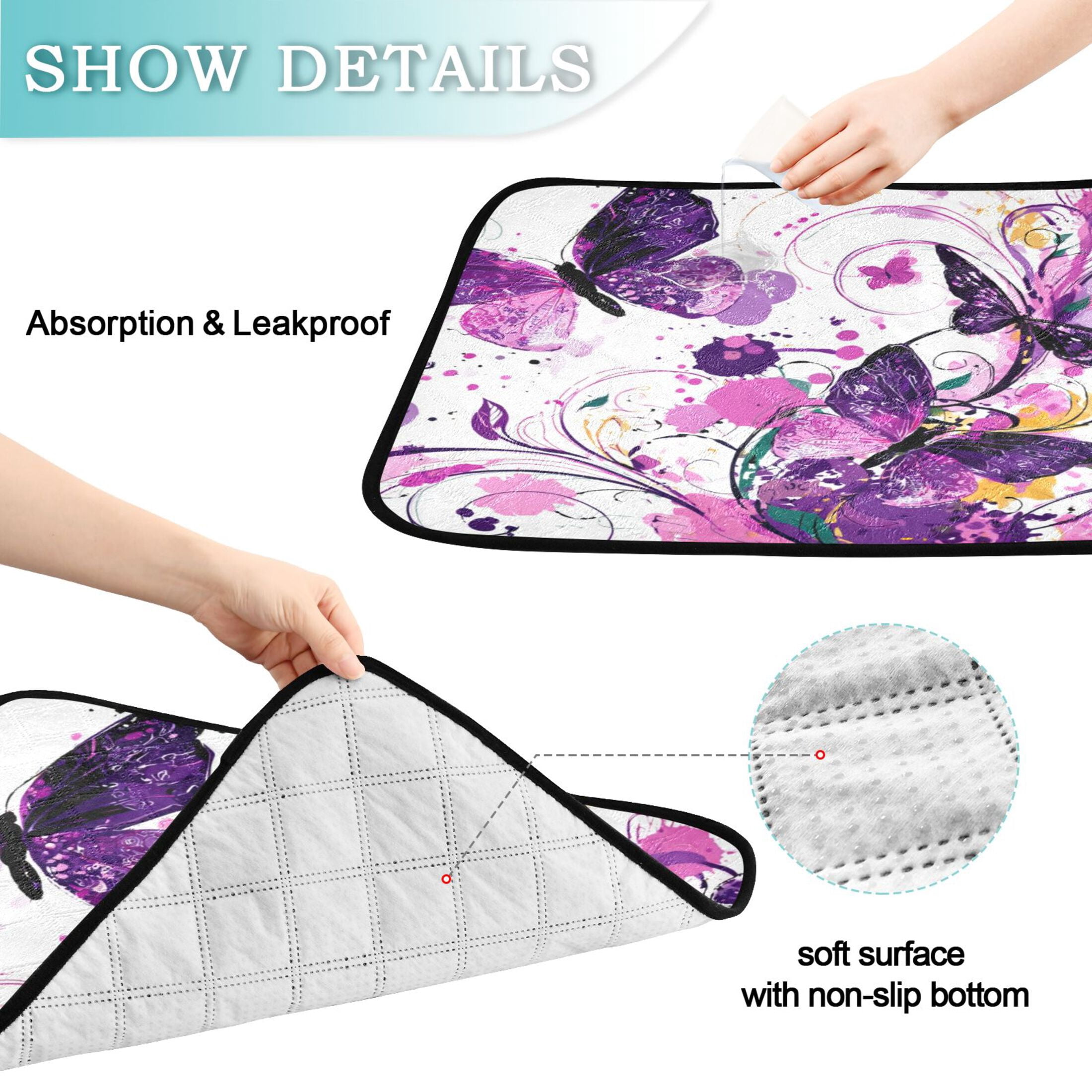 Washable Pet Pee Pads with Super Absorbent Reusable Training Pads for Dogs & Cats Purple Butterfly