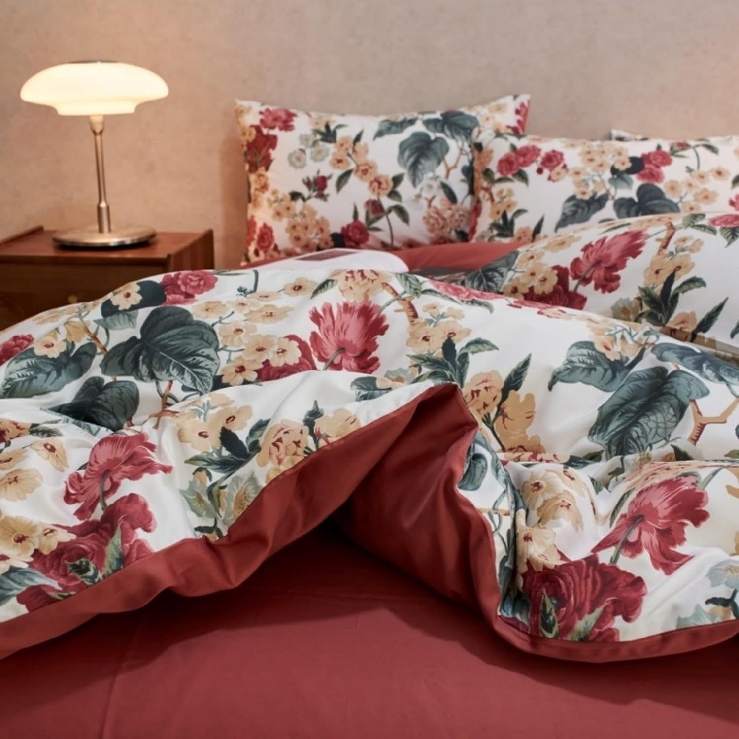 NAYOROOM Duvet Cover Set Queen, 3 Piece Romantic Red Floral Breathable Reversible Soft Duvet Cover Set for Adults