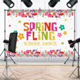 thumbnail image 4 of 7x5FT Spring Flying School Dance Backdrop Colorful Floral Party Decoration Banner Supplies Flowers Middle School Theme Photography Background Cake Table Photo Booth Props, 4 of 7
