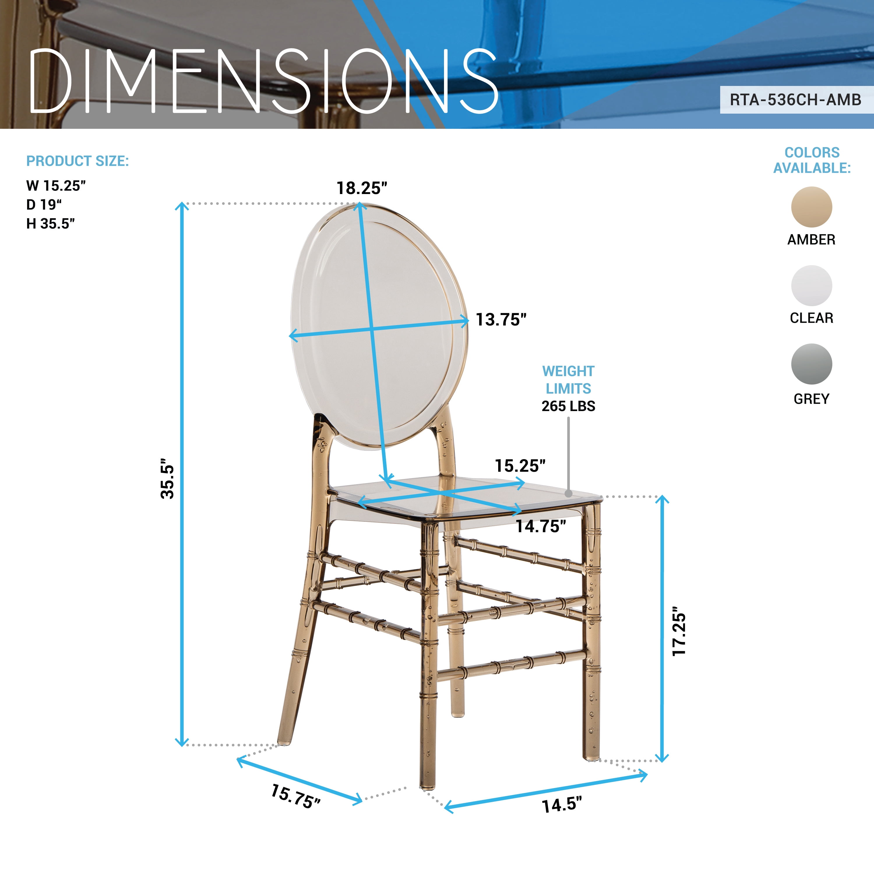 Techni Home Stackable Ghost Style Amber Acrylic Event Chairs – Set of 4