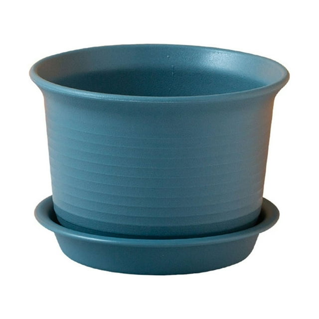 Indoor Thicken Plastic Planter with Drainage Hole and Tray Ripple Pattern Flower Pot Medium Size for Home Garden Balcony