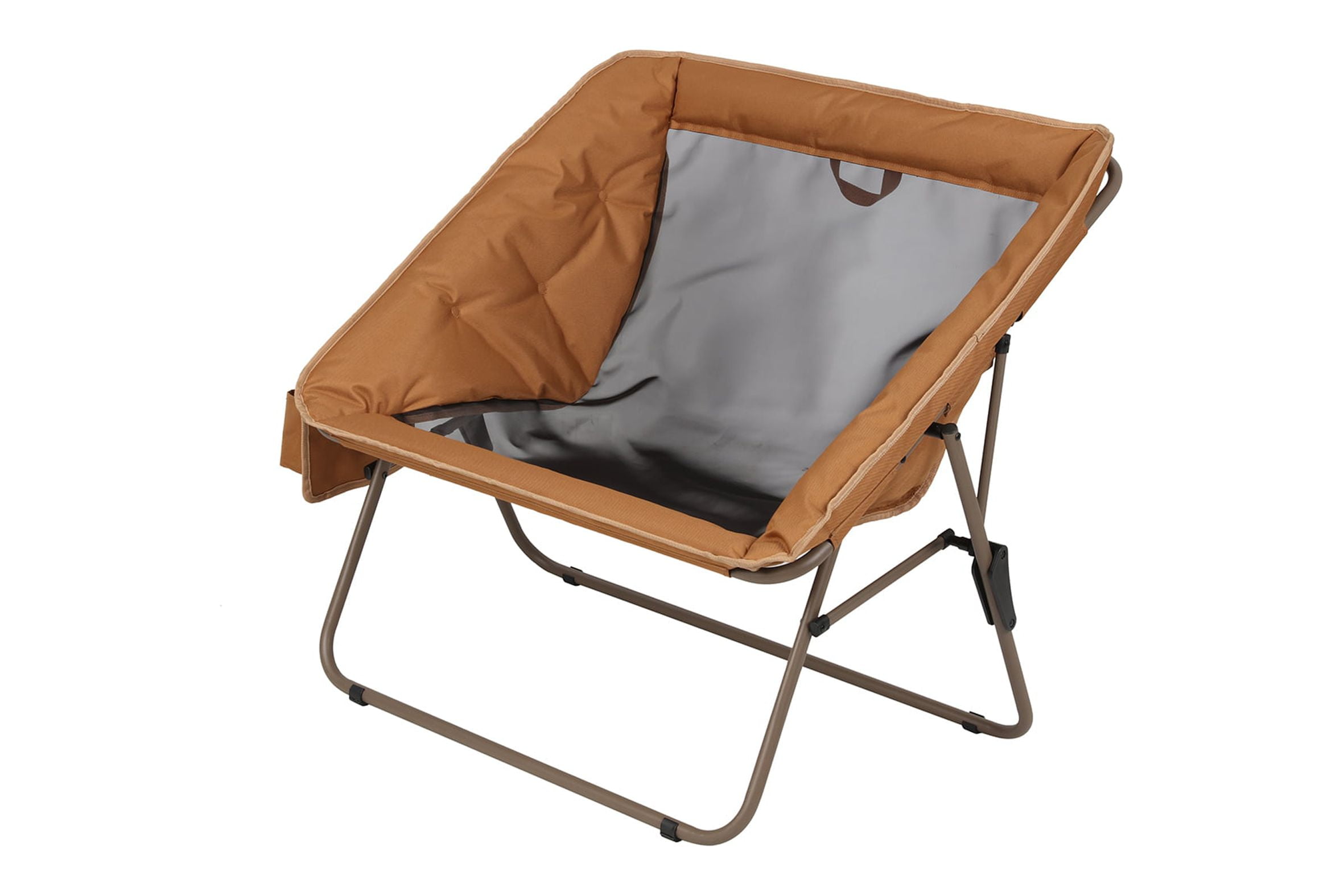 Ozark Trail Padded Foldable Camping Glamping Chair with Side Storage, Brown and Beige, Adult