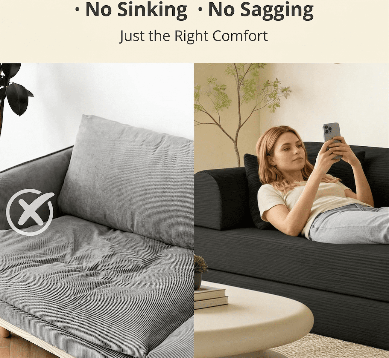 Futon Sofa Bed, 4‑in‑1 Convertible Sofa Bed, Folding Boneless Couches for Living Room, Modular Corduroy Sleeper Loveseat with Pull-Out Bed, No Assembly, Small Space Apartment Couch (Black)