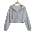 thumbnail image 2 of Annhoo Womens Zip up Hoodies Long Sleeve Drawstring Cropped Jackets Ladies Comfy Solid Color Fall Outwear, 2 of 5