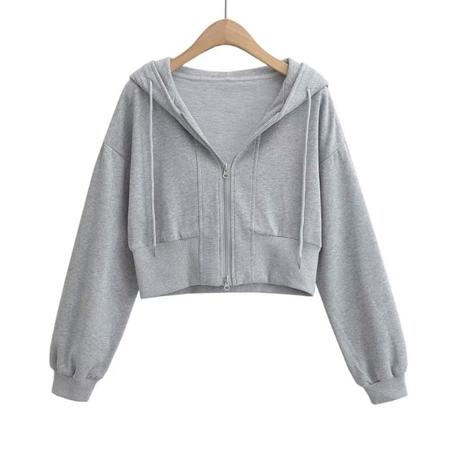 Sudadera con capucha y manga larga para mujer, informal, lisa, de manga larga, con bolsillo y cremallera, para exteriores, con capucha