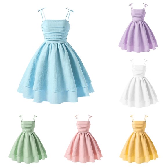Ulitacool Teen Dress For Girls Summer Crewneck Sundress Sleeveless Cartoon Graphic Dresses Handsome Wear 13-14 Years Blue