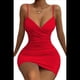 thumbnail image 3 of Vestidos de Cóctel para Mujer, Ajustados, con Escote en V, Tirantes Finos, Fruncidos, para Fiesta de Noche y Club Nocturno (2025) Rojo L, 3 of 8