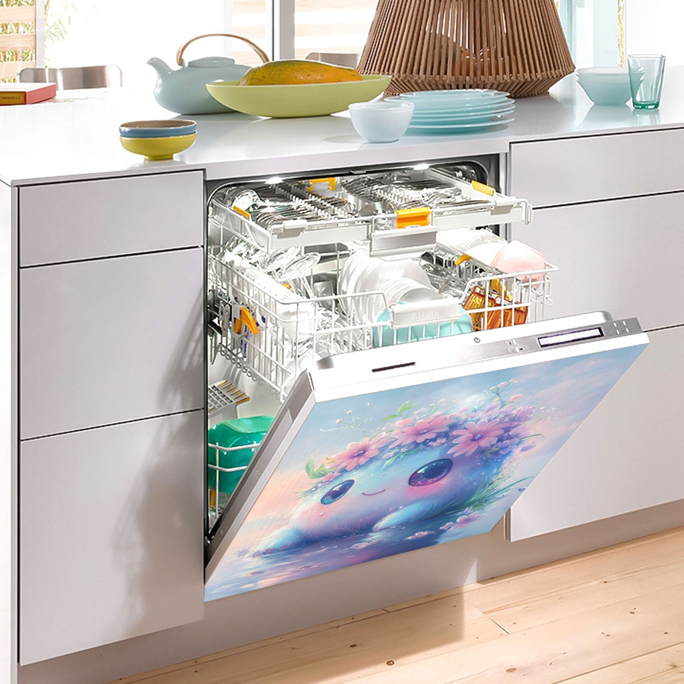 Dishwasher Magnetic Sticker 23x26 Inch Refrigerator Magnetic Sticker Washing Machine Magnetic Sticker Kitchen Panel Magnetic Sticker Home Decor Little Blue Monster