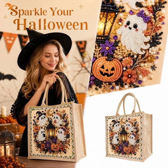 5D Handmade Craft Bag, Cute Diamond Painting Crafts,Halloween Ghost Pearl Art DIY Kit,Fall Home Decor Wall Art,Beginner DIY Seasonal Party Gift