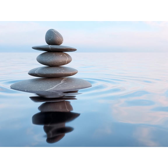 Art.com 3D Rendering of Zen Stones in Water with Reflection - Peace Balance Meditation Relaxation Concept Photographic Print by f9photos, 16" x 12"