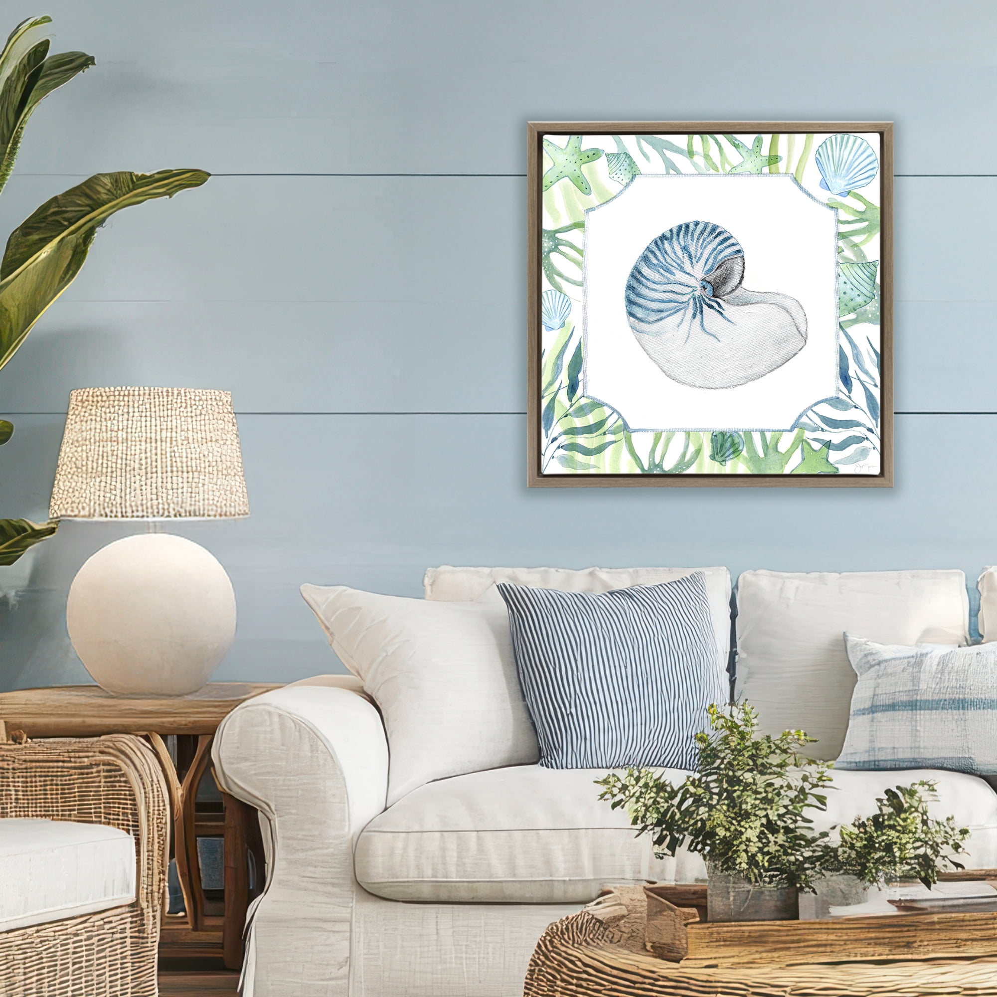 Stupell Industries Seaweed & Seashells Aquatic Brown Framed Floater Canvas Wall Art, design by Janet Tava