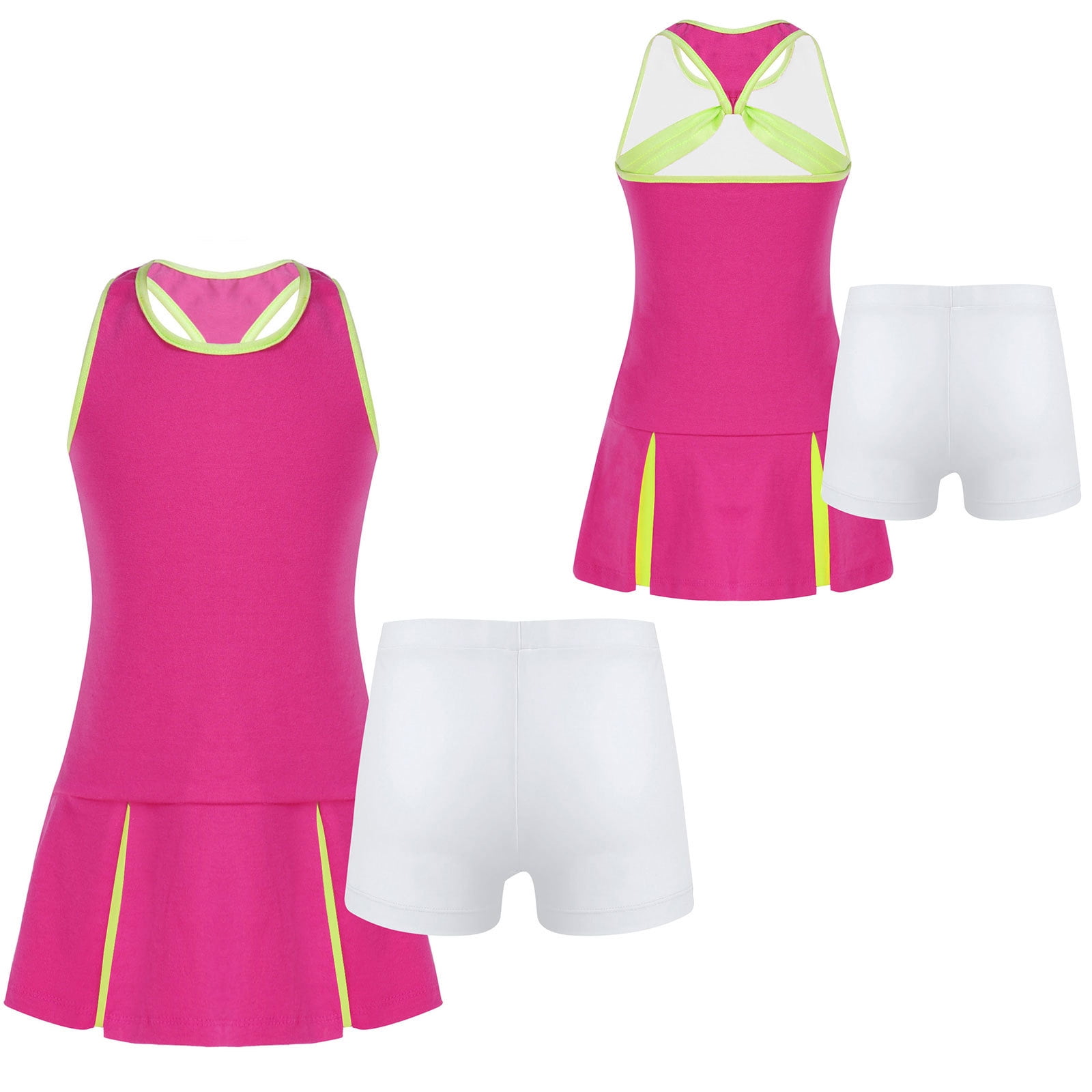Renvena Girls Activewear Set Crop Top With Booty Short Set Yoga Gymnastics Dance Outfits Swimsuit