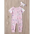 thumbnail image 3 of Gzhioc Baby Girl Cute Romper Headband Set, Infant Short Sleeve Round Neck One Piece Crotch Buttons Rabbit Pattern Matching Hair Band, 3 of 8