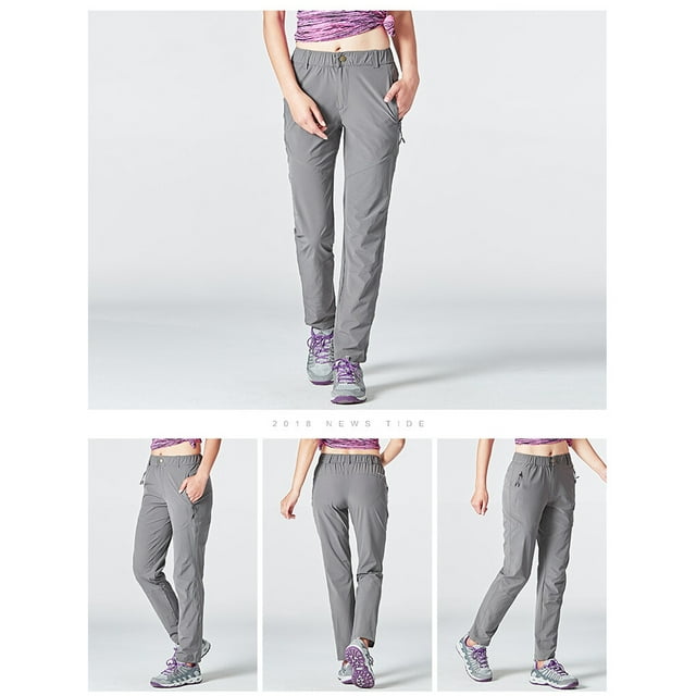 facefd Pantalon de Randonnée pour Femmes Séchage Rapide Camping Randonnée Pantalon Fin Imperméable Élastique Anti-Rayures Bas pour Course Gris G